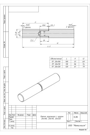 Петля Гаражная С Шаром 20*110 (30 Шт.) Б/П