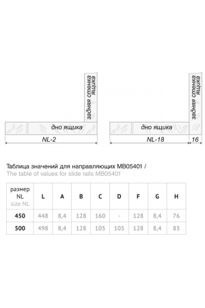 Системы выдвижения MB05401W/450