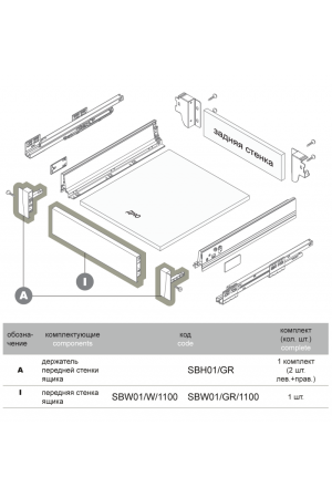 Передняя стенка ящика SWIMBOX SBW01/W/1100