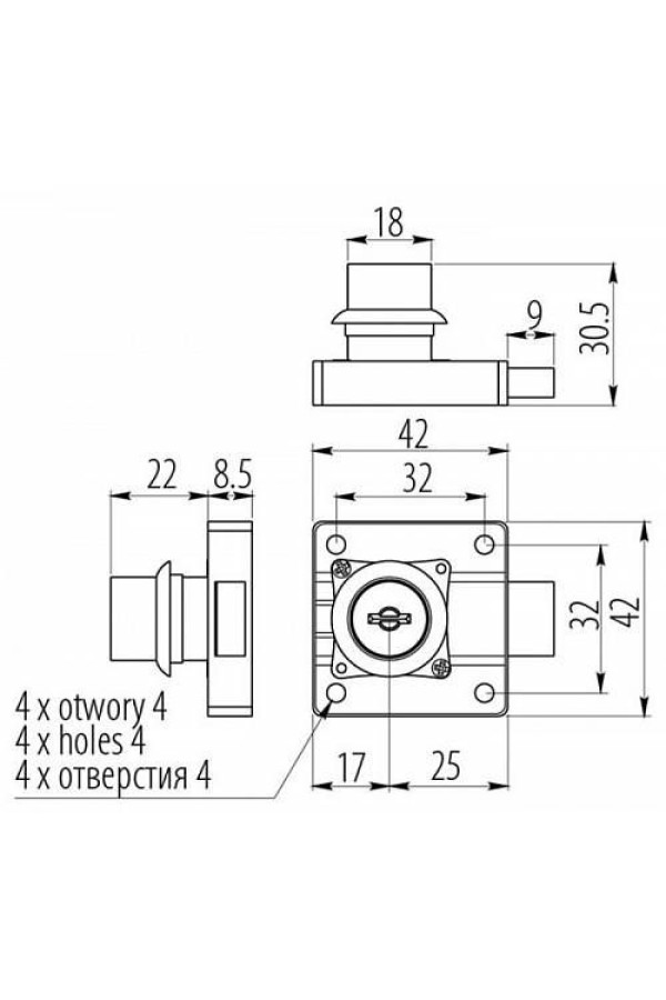 Замок врезной для дверок шкафа-купе или ящиков ZZ-CF-138-01 GTV