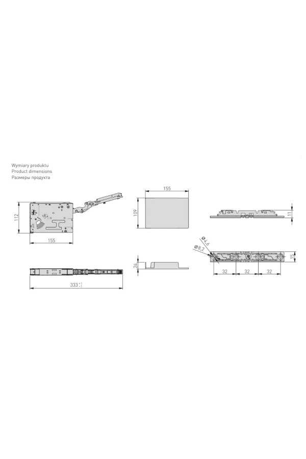 подъемник GTV HORIZON Soft Close, F1100-2250, H300-650мм, вес 2,8-7кг, антрацит/PD-H-MEDIUM-80