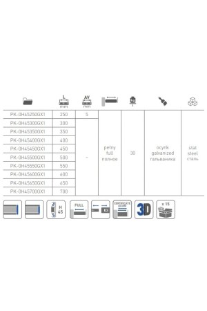 Направляющие шариковые полного выдвижения 45*450мм на 30кг PK-OH45450 GX1 GTV