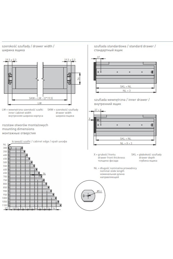направляющие шариковые GTV 53*900мм, 100кг(5шт)/PK-0-H53-900