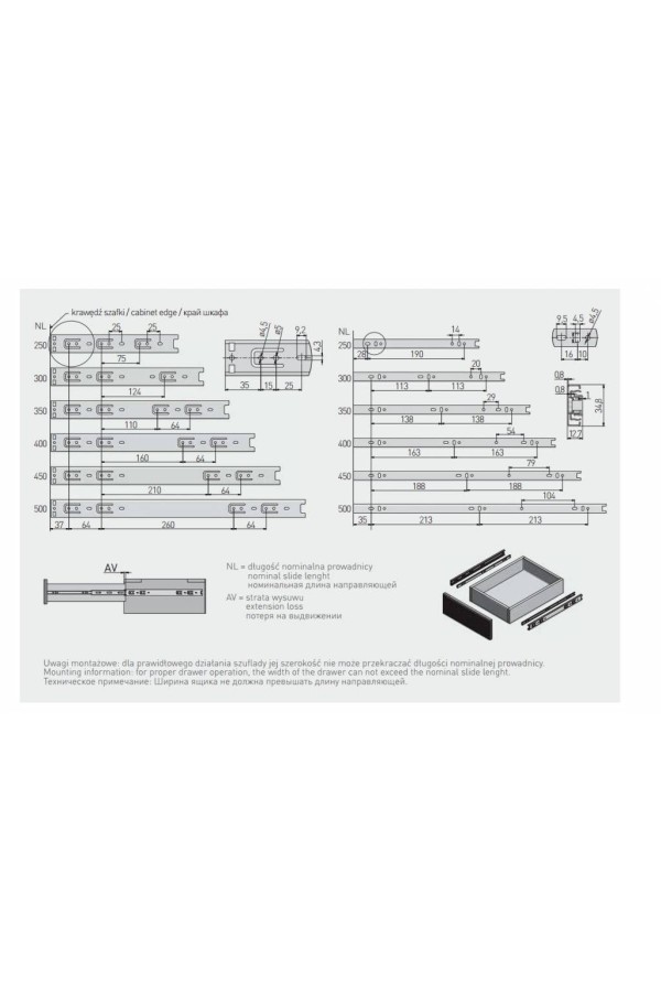 направляющие шариковые GTV 35*350мм, 15кг(30шт)/PK-0-H35-3500L