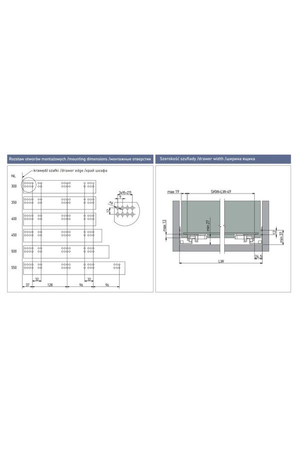 направляющие скрытого монтажа GTV 500мм, PUSH to open, 35кг(6шт)/PB-3D0FPO18-500-PRO