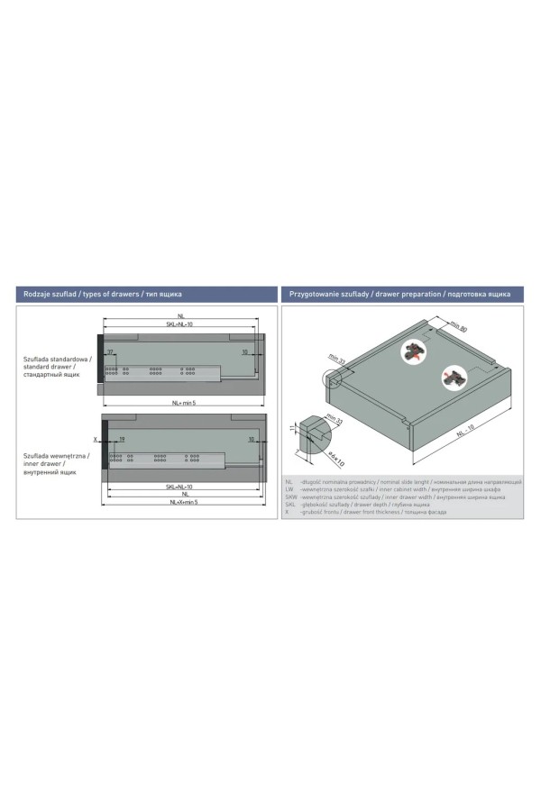 направляющие скрытого монтажа GTV 500мм, PUSH to open, 35кг(6шт)/PB-3D0FPO18-500-PRO