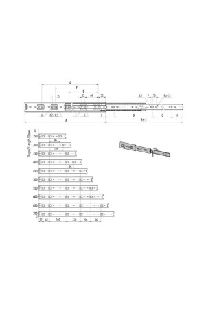 направляющие шариковые GTV 45*300мм, 30кг(15шт)/PK-0H45300HK