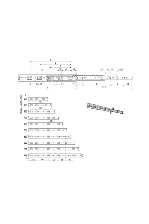 направляющие шариковые GTV 45*300мм, 30кг(15шт)/PK-0H45300HK