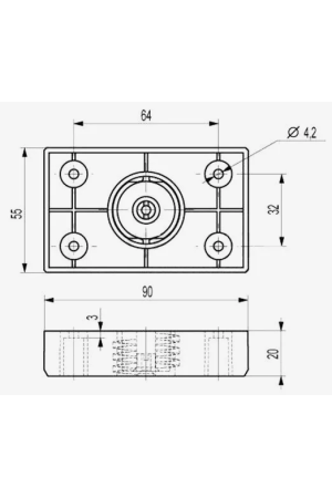 Опора мебельная регулируемая прямоугольная 20*54*90мм матовый хром