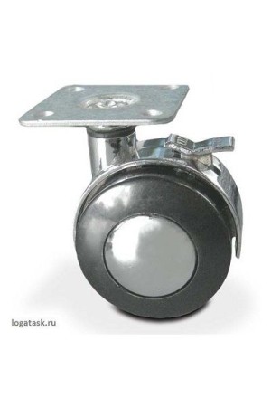 Опора колесная поворотная усиленная со стопором 50мм черный/хром TZPB50