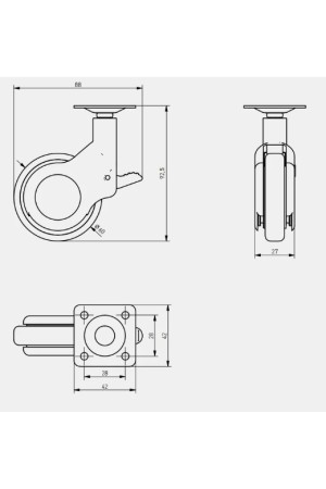 опора колесная фланцевая 60мм, со стопором, черный, STRADA, GTV (4шт)/KM-STRADA-60MM-ZH-20