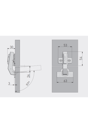 петля GTV угловая 90гр, короткое плечо, доводчик, clip-on(100шт)/ZM-HCKT90-BE-S