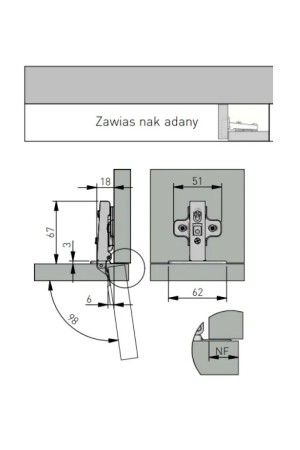 Петля мебельная накладная 110 градусов Н=0мм без пружины ZP-COCA450-BE-F GTV