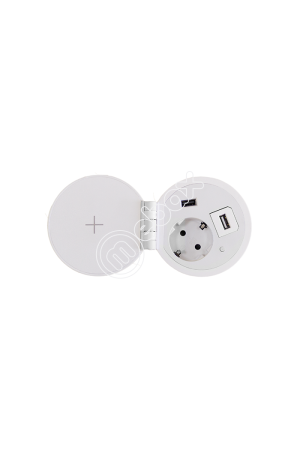 удлинитель врезной, беспровод. зарядка, 2*USB серебро-белый