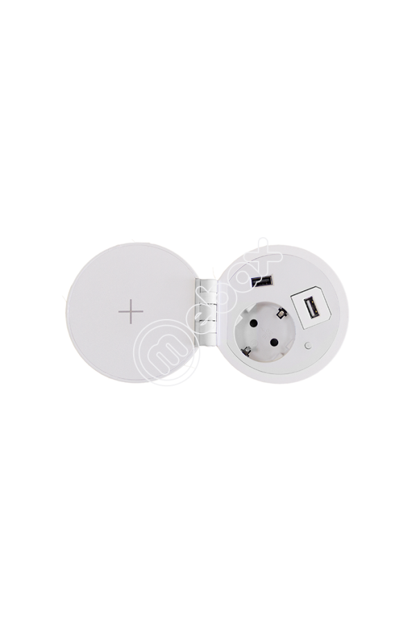 удлинитель врезной, беспровод. зарядка, 2*USB серебро-белый