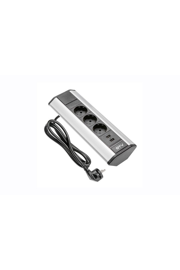 Удлинитель угловой 3 розетки с USB алюминий AE-PBKT3S2U-80 GTV