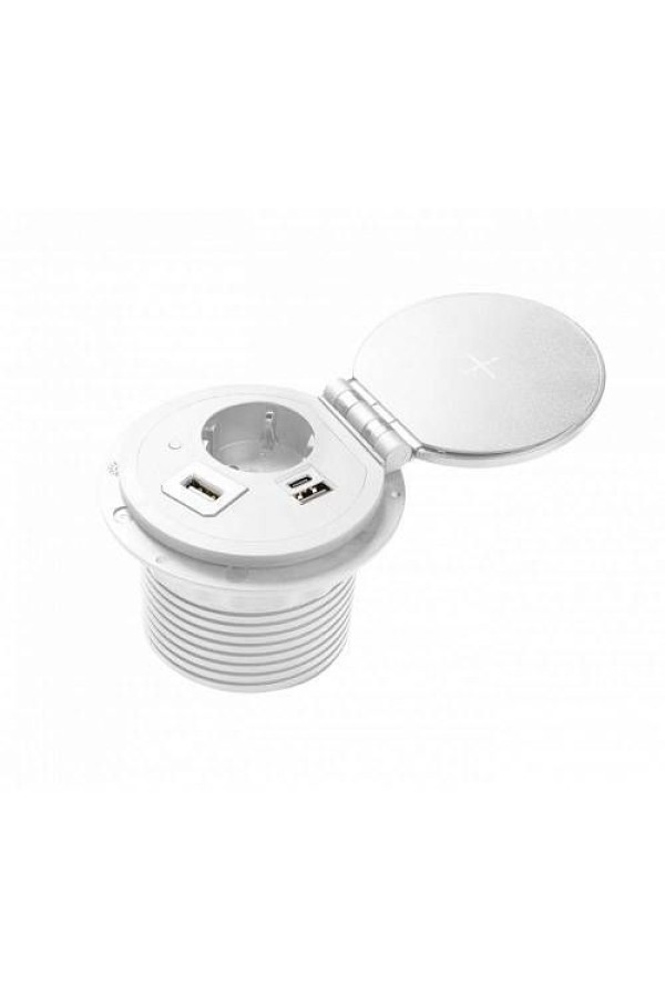 удлинитель GTV врезной CHARGER Plus, 1 розетка, 2*USB, кабель 1,5м, белый/AE-BPW1SACP-10