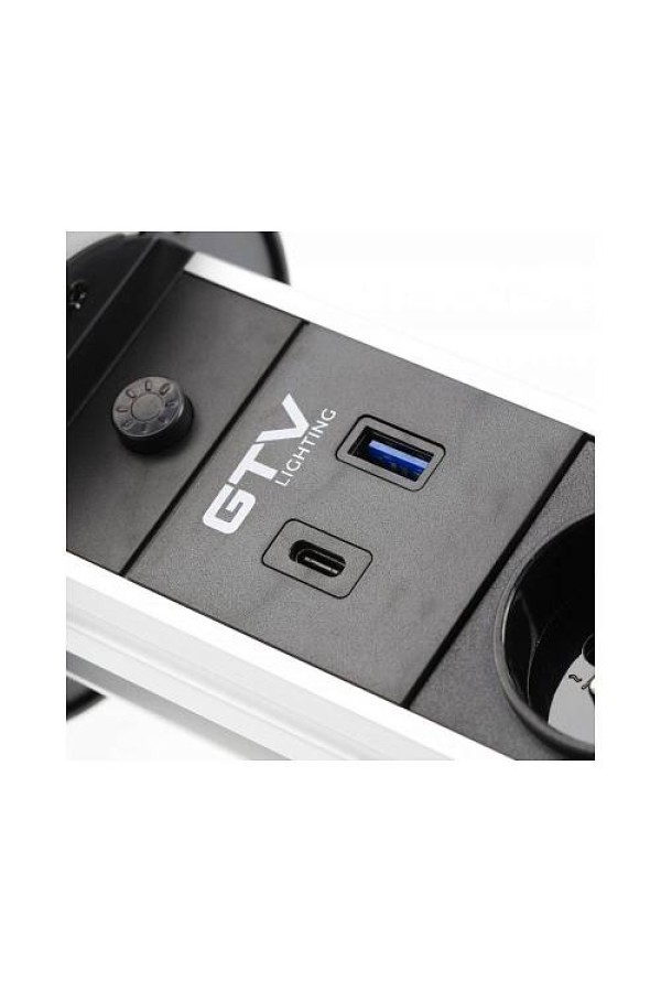 удлинитель GTV выдвижной CAMINO 100мм,2 розетки,2*USB, индукц.заряд,кабель1,5м,черный/AE-BPW2SCAM-20