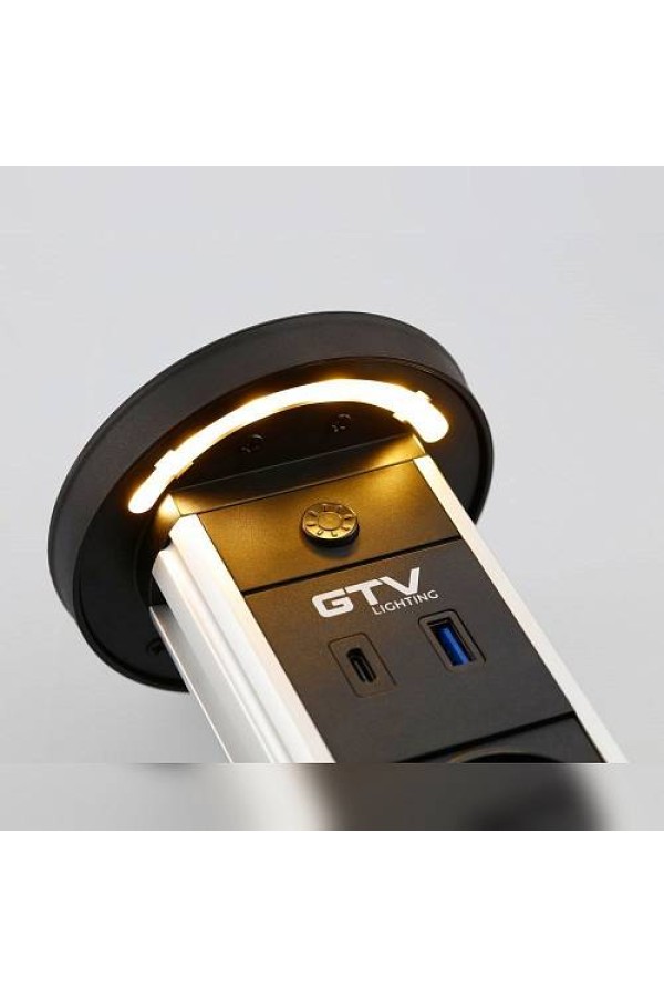удлинитель GTV выдвижной CAMINO 100мм,2 розетки,2*USB, индукц.заряд,кабель1,5м,черный/AE-BPW2SCAM-20