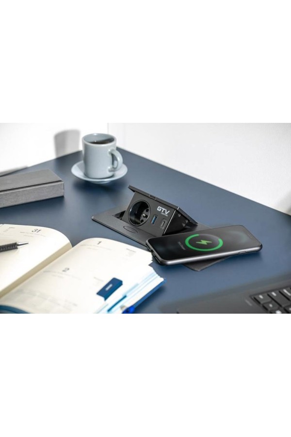удлинитель GTV врезной  AVARO PLUS, 1 розетка, 2*USB, кабель 1,5м, серый, индукц. зар/AE-PB1SAVAP-53