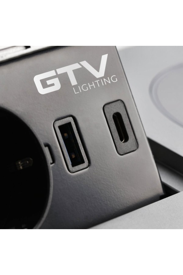 удлинитель GTV врезной  AVARO PLUS, 1 розетка, 2*USB, кабель 1,5м, серый, индукц. зар/AE-PB1SAVAP-53