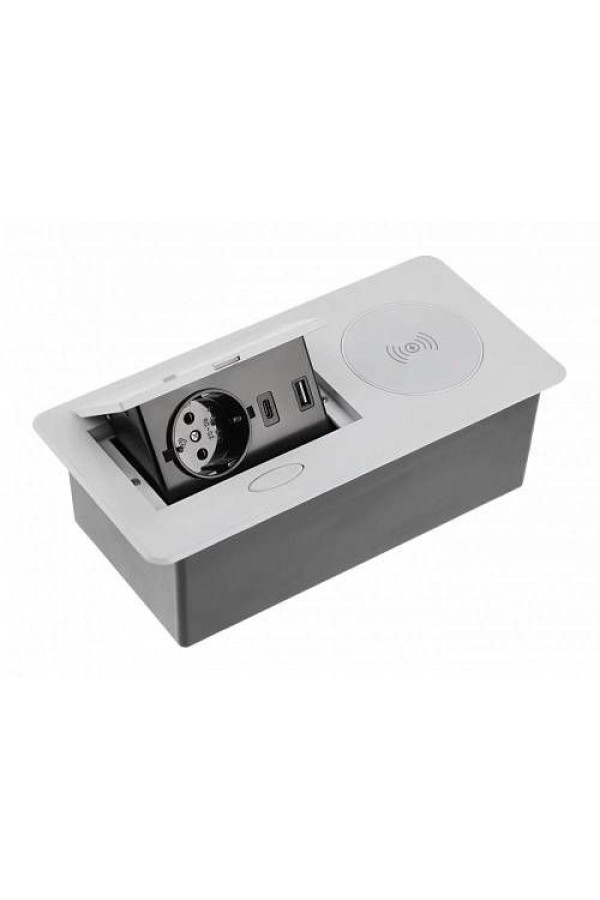 удлинитель GTV врезной  AVARO PLUS, 1 розетка, 2*USB, кабель 1,5м, серый, индукц. зар/AE-PB1SAVAP-53