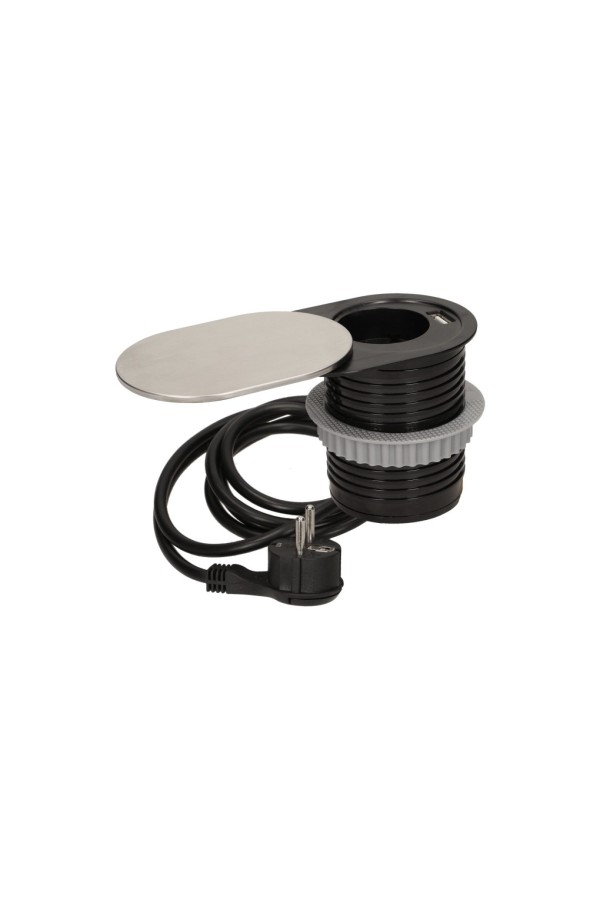 удлинитель GTV врезной CHARGER MINI 60мм, 1*USB, кабель 1,9м, инокс/AE-BPW1U1UCH-51