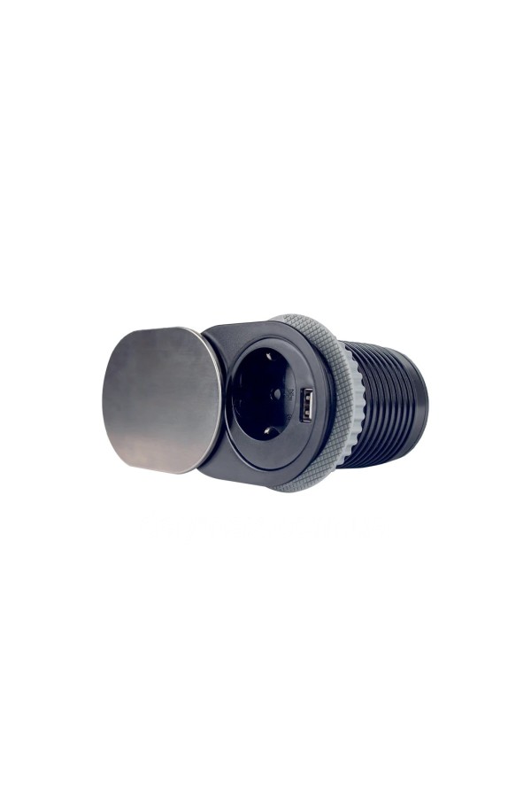 удлинитель GTV врезной CHARGER MINI 60мм, 1*USB, кабель 1,9м, инокс/AE-BPW1U1UCH-51