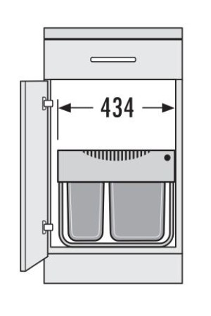 контейнер д/отходов SPACE SAVING в базу 500мм, 2 емкости 1*18л/1*12л, пластик,серый /3644-70