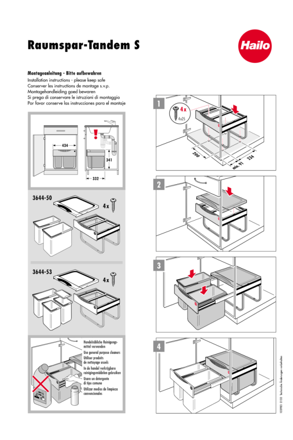 контейнер д/отходов SPACE SAVING в базу 500мм, 2 емкости 1*18л/1*12л, пластик,серый /3644-70
