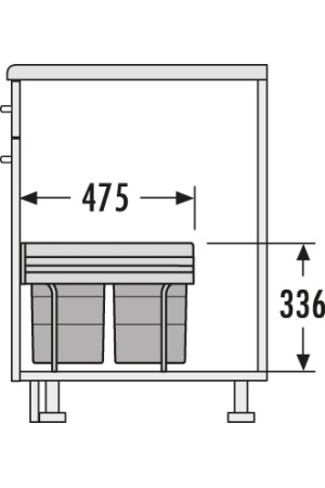 контейнер д/отходов SPACE SAVING в базу от 400мм, 2 емкости 1*18л, пластик,серый /3641-12