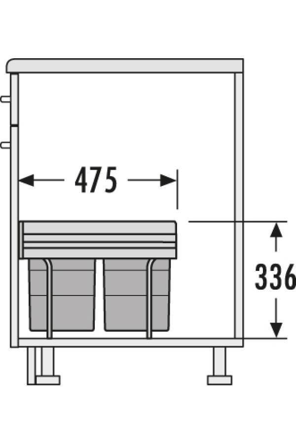 контейнер д/отходов SPACE SAVING в базу от 400мм, 2 емкости 1*18л, пластик,серый /3641-12