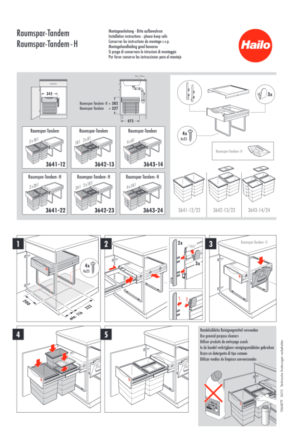 контейнер д/отходов SPACE SAVING в базу от 400мм, 2 емкости 1*18л, пластик,серый /3641-12
