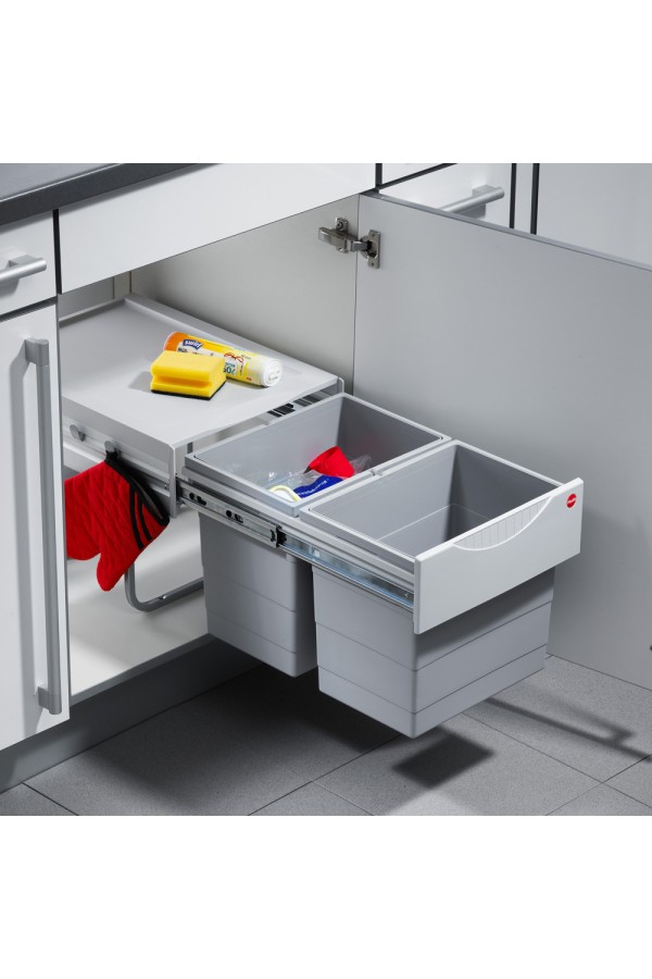 контейнер д/отходов SPACE SAVING в базу от 400мм, 2 емкости 1*18л, пластик,серый /3641-12