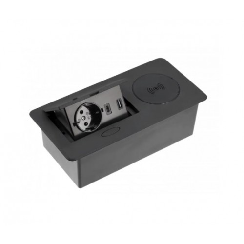 удлинитель GTV врезной  AVARO PLUS, 1 розетка, 2*USB, кабель 1,5м, черны, индукц. зар/AE-PB1SAVAP-20