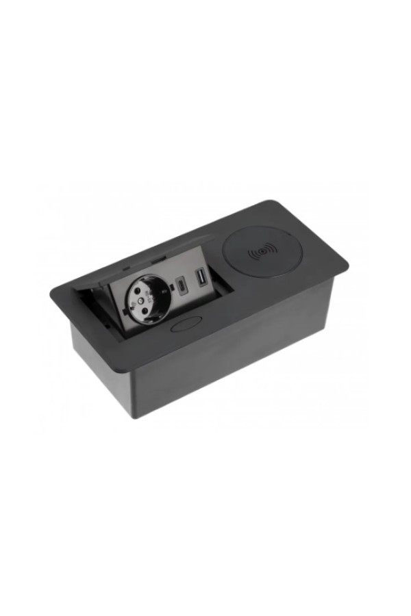 удлинитель GTV врезной  AVARO PLUS, 1 розетка, 2*USB, кабель 1,5м, черны, индукц. зар/AE-PB1SAVAP-20