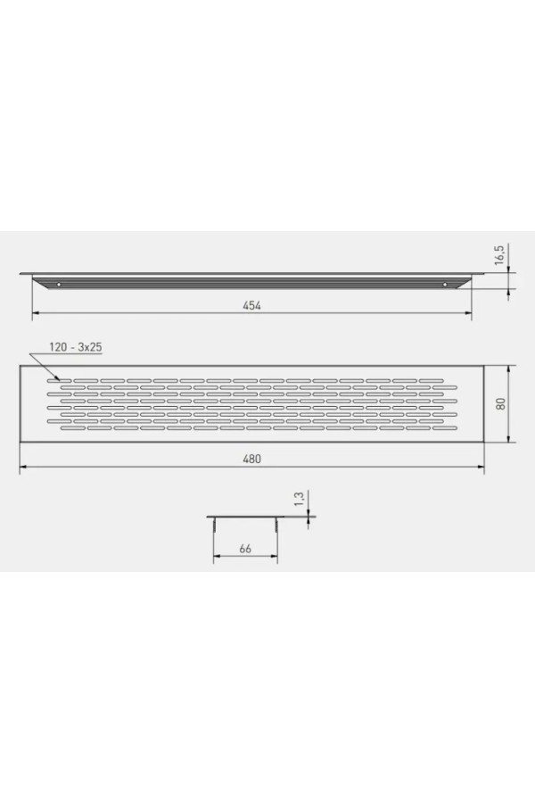 решетка вентиляционная GTV 480*80мм, инокс (25шт)/KK-W80480-06
