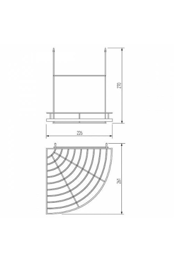 Полка угловая на рейлинг 238*260*270мм хром K2CWJ201