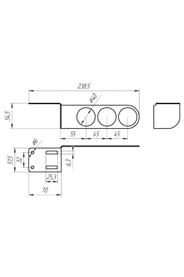 Вешалка-держатель настенная для плечиков 238*54мм, 3 отверстия белая