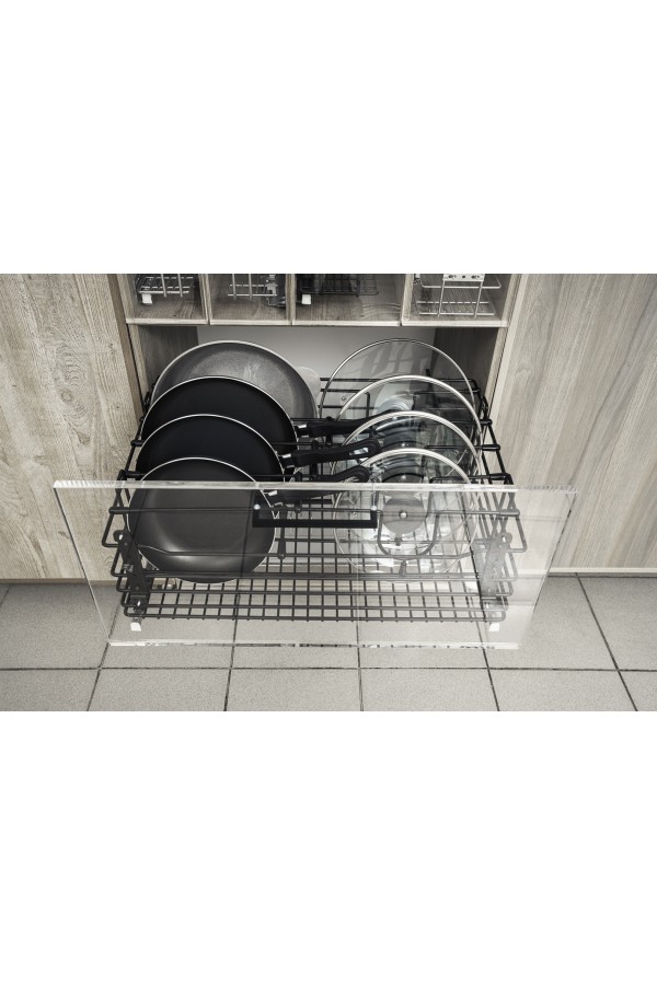 корзина выкатная в нижнюю базу 600мм для сковородок и крышек, с направляющими, черный