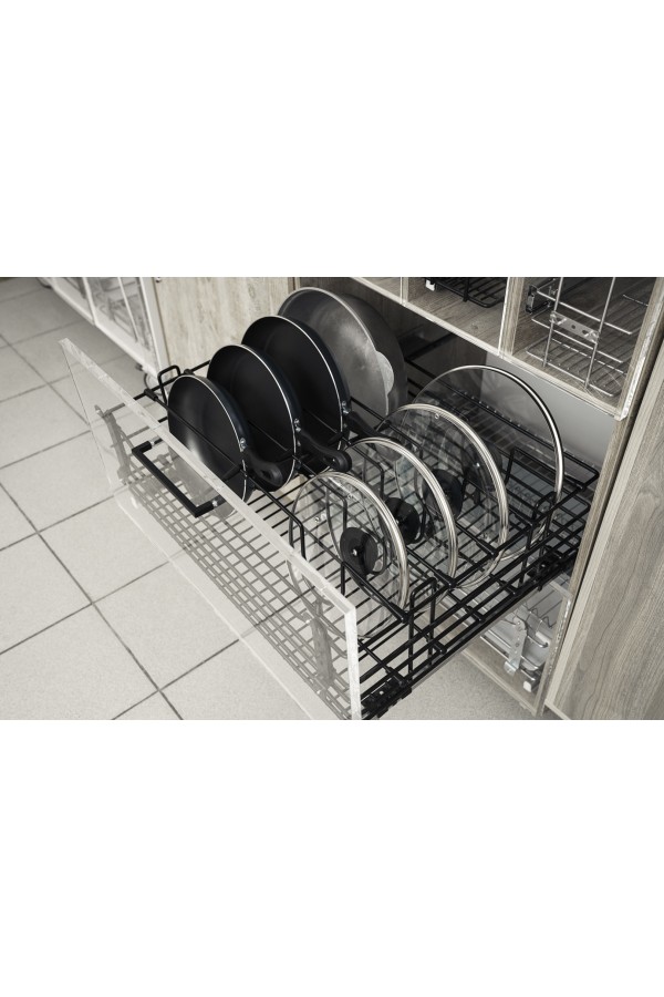 корзина выкатная в нижнюю базу 600мм для сковородок и крышек, с направляющими, черный