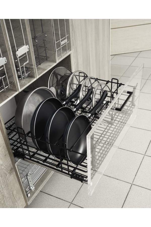 корзина выкатная в нижнюю базу 600мм для сковородок и крышек, с направляющими, черный