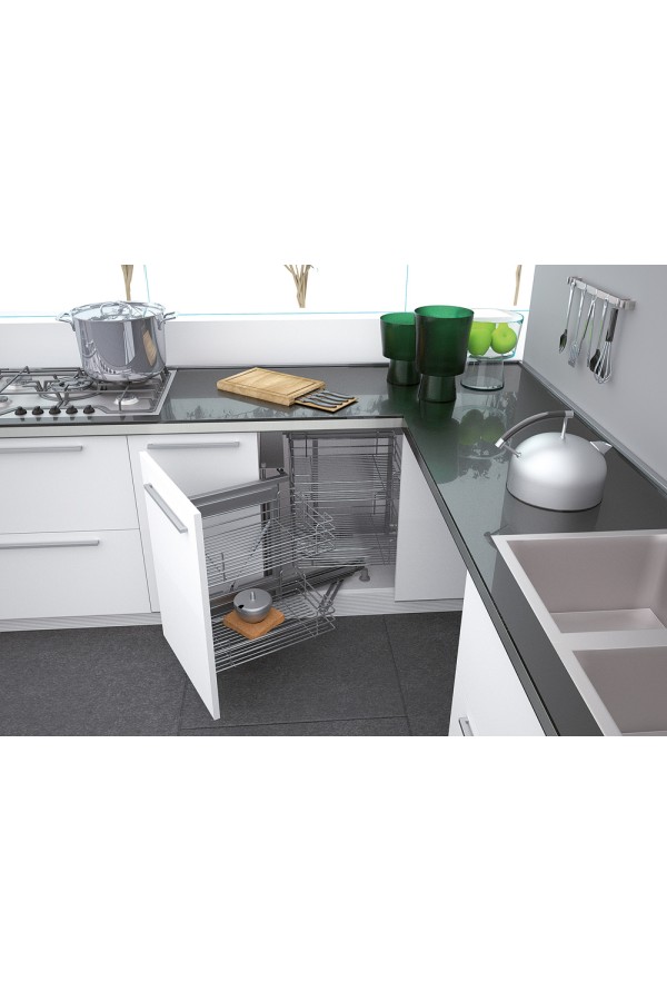 уголок волшебный SIGE MAGIC-4 в базу 900мм (860х500х600-850мм), доводчик, левый, хром /350X001S12