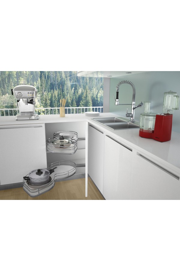 угловое решение SIGE NUVOLA SOLO в базу 900/450мм (890*490*160мм), 2 полки, левая, хром/371X+002S12