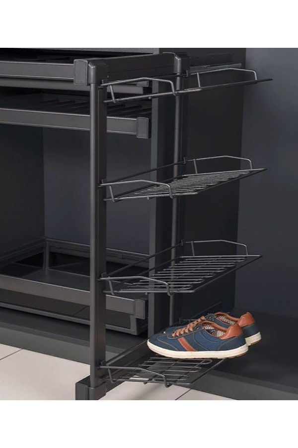 полка для обуви выдвижная 4-х уровневая STARAX, левый, антрацит/S-6741-A