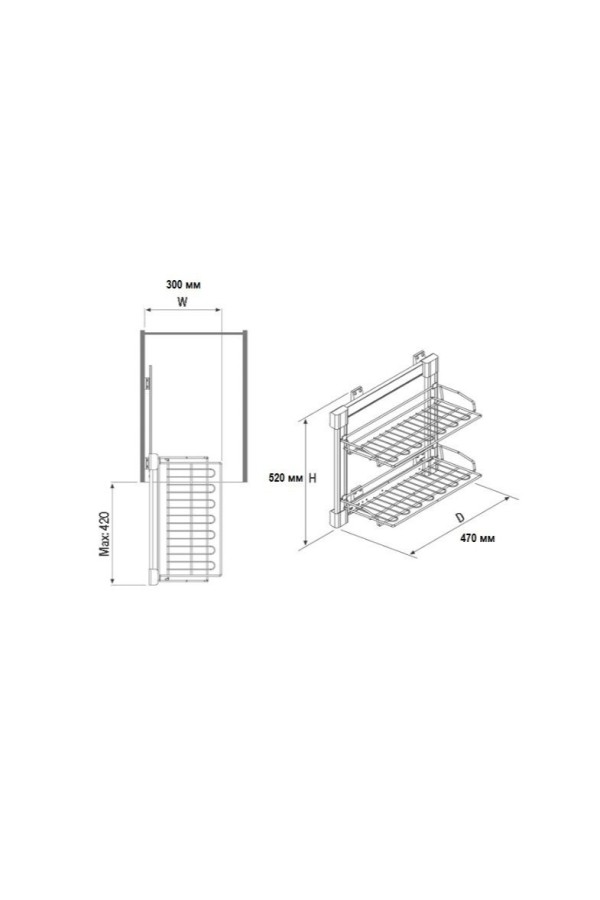 полка для обуви выдвижная 2-х уровневая STARAX, левый, с доводчиком, серый/S-6281-G