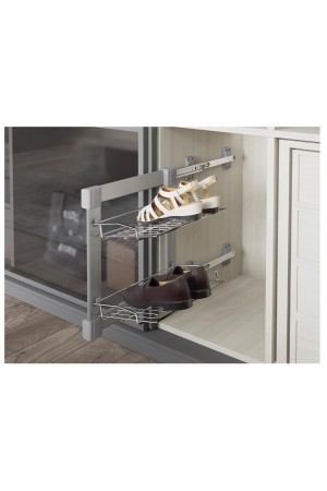 полка для обуви выдвижная 2-х уровневая STARAX, левый, с доводчиком, серый/S-6281-G