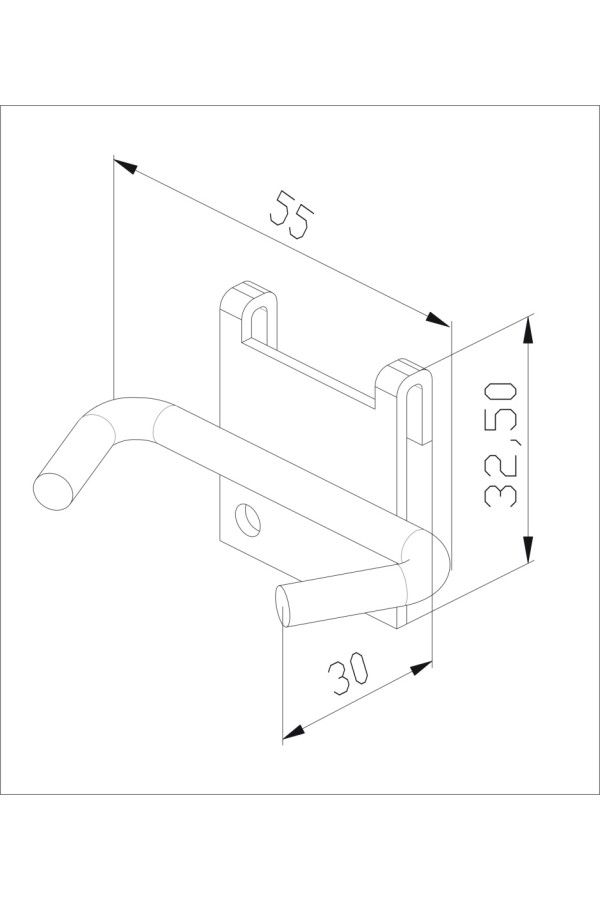 Гардероб Аристо/МАСТЕР ГСА крючок двойной для перфорированной панели, 33х55х31 мм, металлик