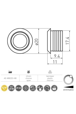 Выключатель сенсорный с функцией диммера12V хром AE-WBEZD-NB GTV
