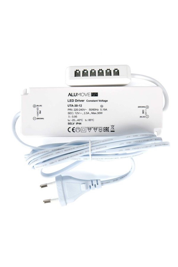 трансформатор UT12V/30W, IP44, кабель 2м, 12 разъемов MiniPlug, 16*53*155/301003-ACT